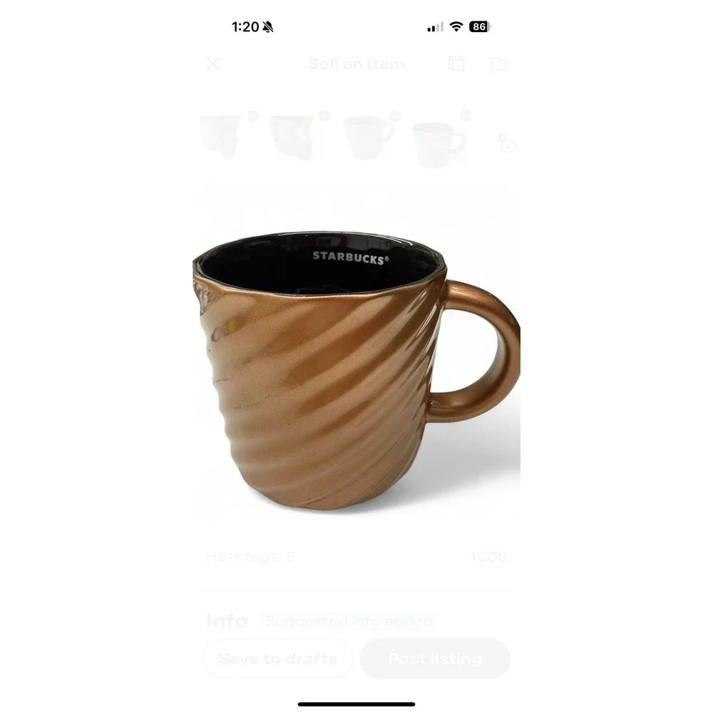 Starbucks Metallic Coffee Mugs (2), 14oz Each, Blue And Bronze